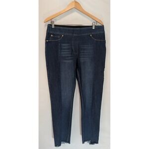 Luxe Denim Skinny Ankle Jeans Dark Wash Raw Step Hem 4-Way Stretch Large 14-16